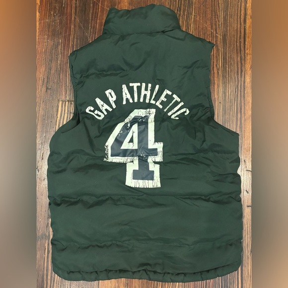 Gap Kids athletic Reversible Boys Puffer Vest Sz 8 Green Navy Front Pockets - Picture 1 of 7